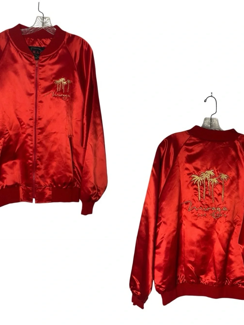 MIRAGE Las Vegas Vintage Number Jacket Red Satin 90’s Size XXL Embroidered